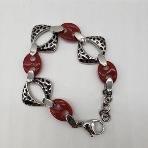 Red Agate Enamel Bracelet, Stainless Steel